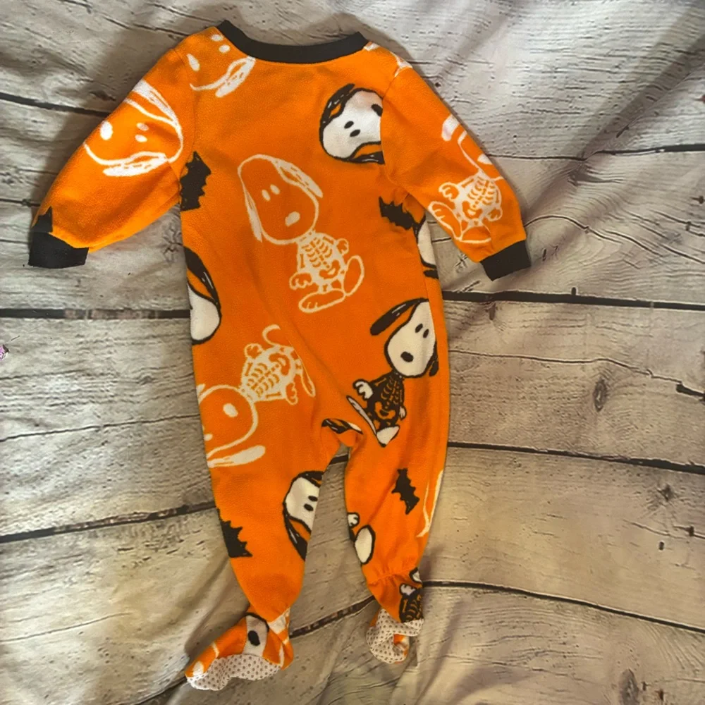 5/$20 Snoopy Peanuts‎ Halloween Orange Zipper Footed Baby Pajama Sleeper 12 MOS